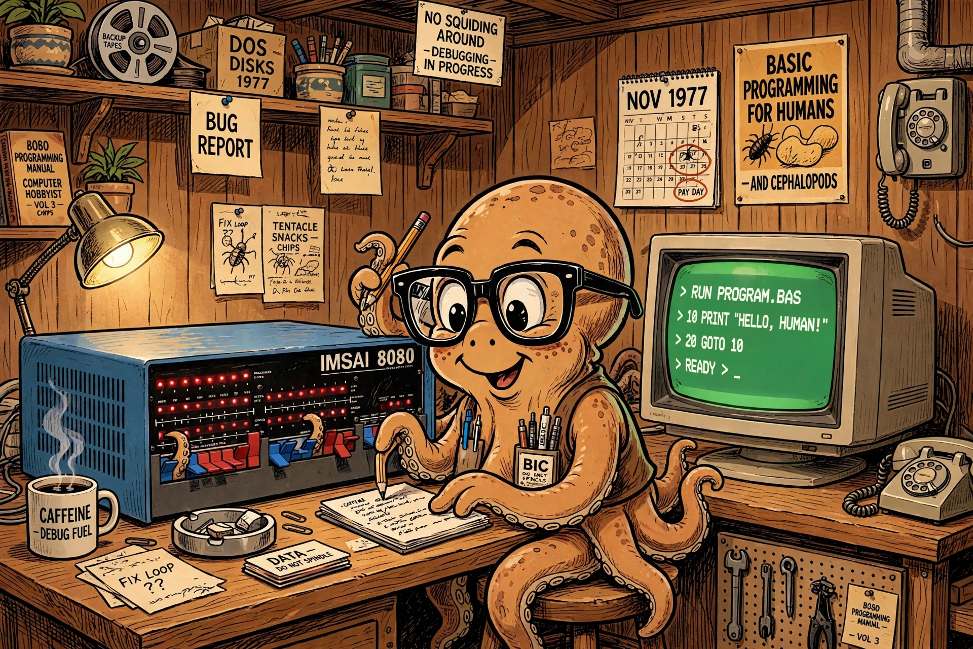 Pinned photo of the octopus founder at an IMSAI 8080